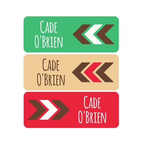 Tribal Chevron, Red, Tan, Green, Boy Name Labels