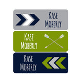 Tribal Arrows, Chevron, Lime Green, Blue, Gray, Boy Name Labels