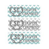 Deer Antlers, Chevron, Teal, Gray, Boy Name Labels