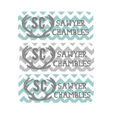 Deer Antlers, Chevron, Teal, Gray, Boy Name Labels