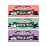 Flowers, Chalkboard, Pink, Purple, Teal Green, Girl Name Labels