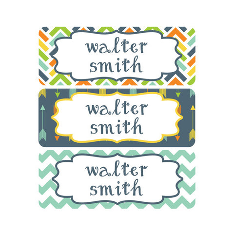 Tribal, Arrows, Mint, Navy, Orange, Gender Neutral Name Labels