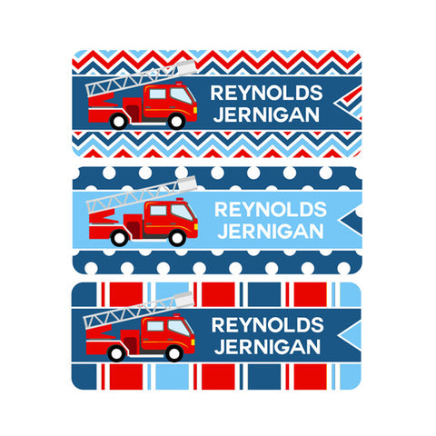 Firetrucks, Navy Blue, Baby Blue, Red, Boy Name Labels