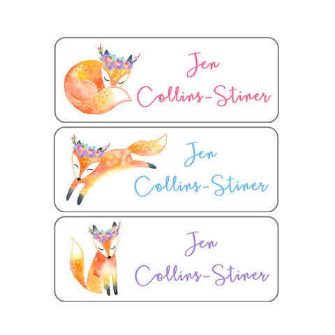 42 Personalized Waterproof Fox Name Labels Stickers Kids Children Bottle  School