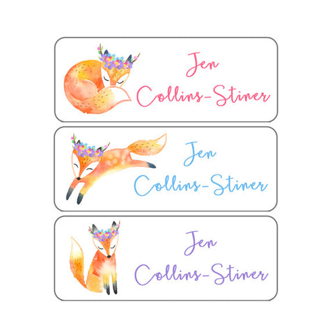 Floral Fox, Woodland, Fox, Flowers, Girl Name Labels