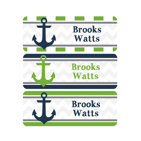 Nautical, Navy Blue, Lime Green, Girl Name Labels