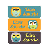 Owls, Orange, Teal, Brown, Boy Name Labels