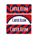 Stripes, Chevron, Polka Dots, Navy Blue, Red, Girl Name Labels