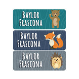 Woodland Animals, Navy Blue, Teal, Gray, Boy Name Labels