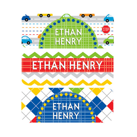 Cars, Primary Colors, Boy Name Labels