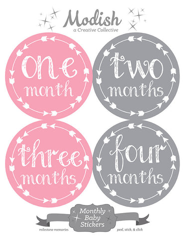 Pink Gray Arrows Month Stickers – Modish Labels