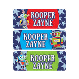 Robots, Stars, Navy Blue, Light Blue, Boy Name Labels