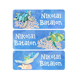 Nautical, Sea Turtles, Light Blue, Boy Name Labels