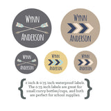 312 Labels, Boy, Tribal, Brown, Gray, Yellow, School Pack, Daycare Pack, Camp Pack, Starter Pack