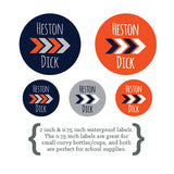 312 Labels, Boy, Tribal, Orange, Navy, Gray, School Pack, Daycare Pack, Camp Pack, Starter Pack