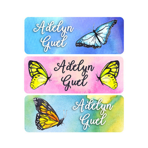 School Name Tags - Girl Name Labels, Watercolor Butterflies – Modish Labels