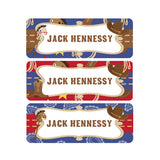 Cowboy, Western, Horse, Red, Navy Blue, Boy Name Labels